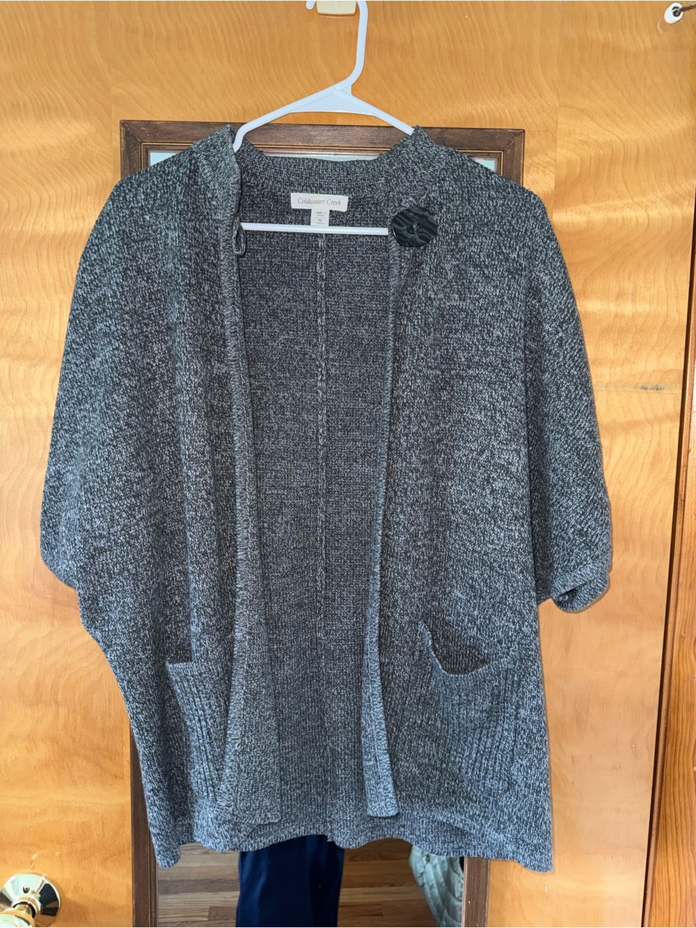 Coldwater Creek Charcoal Gray Open-Front Sweater Cardigan